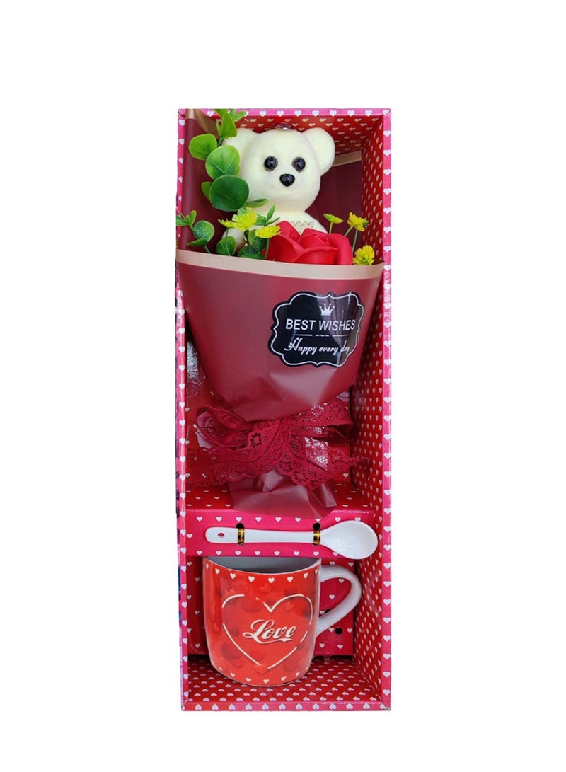 Home Smart HomeSmart Valentine’s Day Gift Set – Mug with Spoon Teddy Bear & Artificial Rose, Perfect for Couples, Anniversary, Birthday, or Special Occasion - Image 1